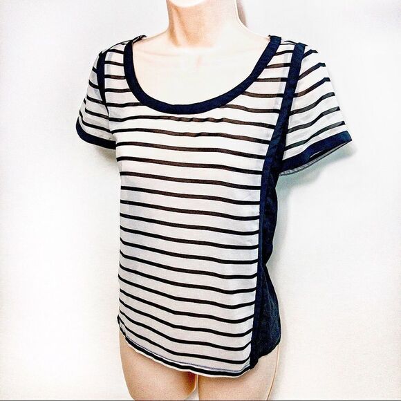 AEO Sheer Black/White Striped Blouse Sz SP - Picture 2 of 10